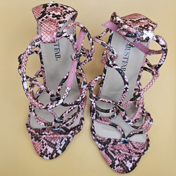 JustFab Pink/Black Caged Block Heels - Picture 2 of 7